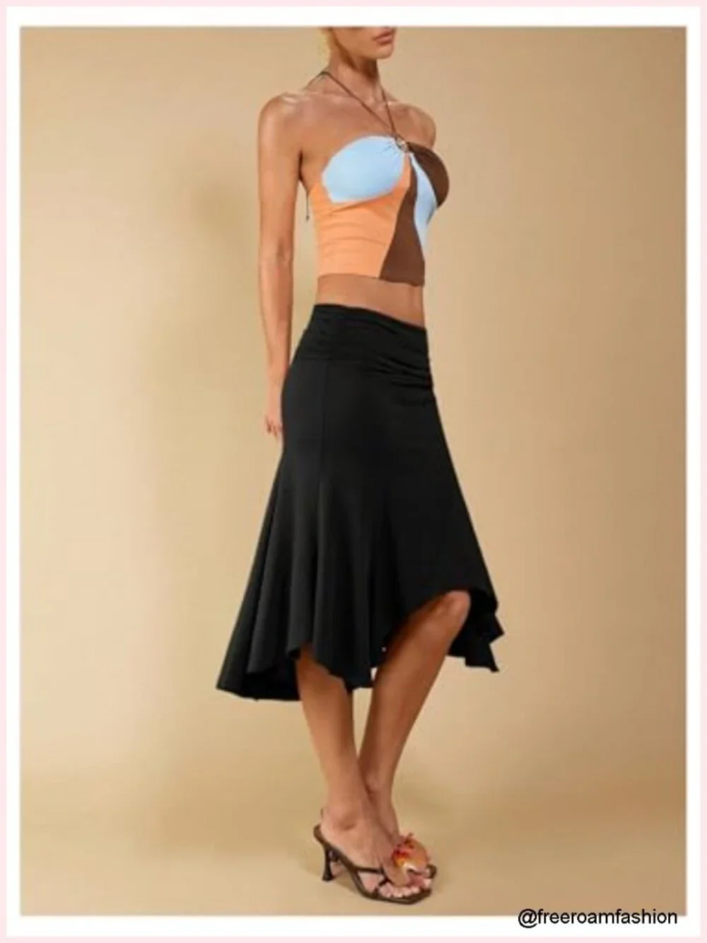 Asymmetrical Ruffle Skirt Ruched Bodycon High Low Midi Skirt